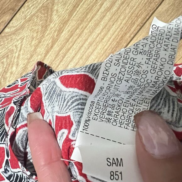 Zara Woman Zebra Print Blouse Size M Red Poplin Collar School Preppy Artsy Top - Picture 7 of 8